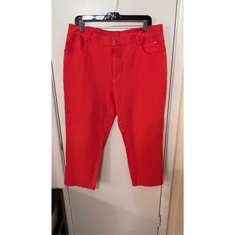 Marble Women's Mid Rise Capri Pants Dark Wash Stretch Casual Red Size 12